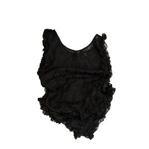 Vintage Marshall Fields Black Nylon Lace Ruffle Tie Lingerie Medium 1983 Receipt